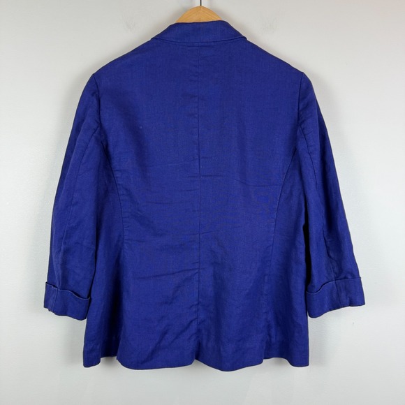 Chico's 100% Linen Blazer Jacket Women 1 US M Cobalt Blue One Button Career Work - Picture 2 of 7